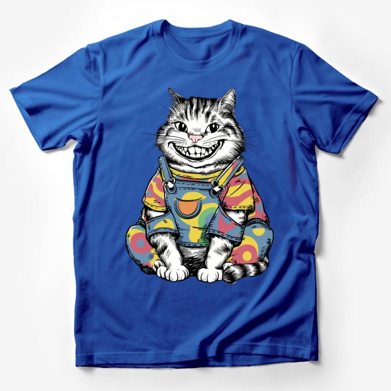 Smiling Cat T-Shirt, Funky Doodle Cat in Overalls Tee, Colorful Kitty Graphic Shirt, Casual Unisex Cat Lover Clothing Male T-Shirt Smiling Cat T-Shirt, Funky Doodle Cat in Overalls Tee, Colorful Kitty Graphic Shirt, Casual Unisex Cat Lover Clothing Male T-Shirt