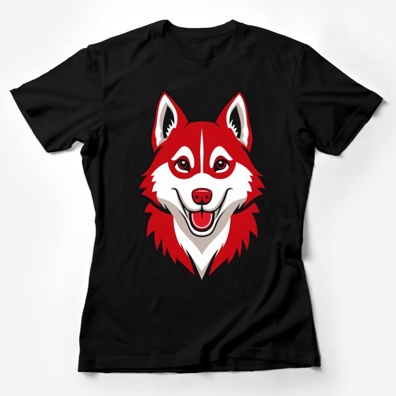 Red and White Wolf Graphic Tee, Cartoon Animal T-Shirt, Unisex Casual Shirt, Nature Inspired Clothing, Soft Cotton Tee, Gift Idea Female T-Shirt