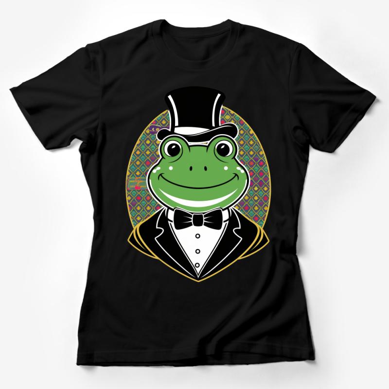 Dapper Frog with Top Hat T-Shirt, Unique Animal Graphic Tee, Fancy Amphibian Illustration Shirt, Stylish Novelty Gift Female T-Shirt