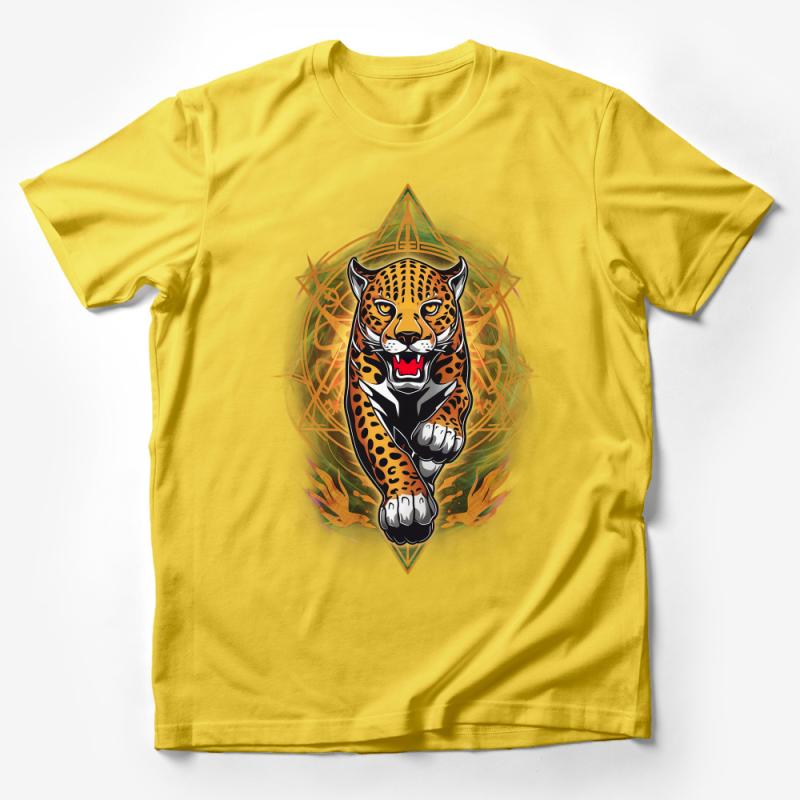 Men's Graphic Tee, Fierce Jungle Jaguar with Geometric Elements T-Shirt, Bold Animal Print Shirt, Unique Wildlife Illustration Top Male T-Shirt Men's Graphic Tee, Fierce Jungle Jaguar with Geometric Elements T-Shirt, Bold Animal Print Shirt, Unique Wildlife Illustration Top Male T-Shirt