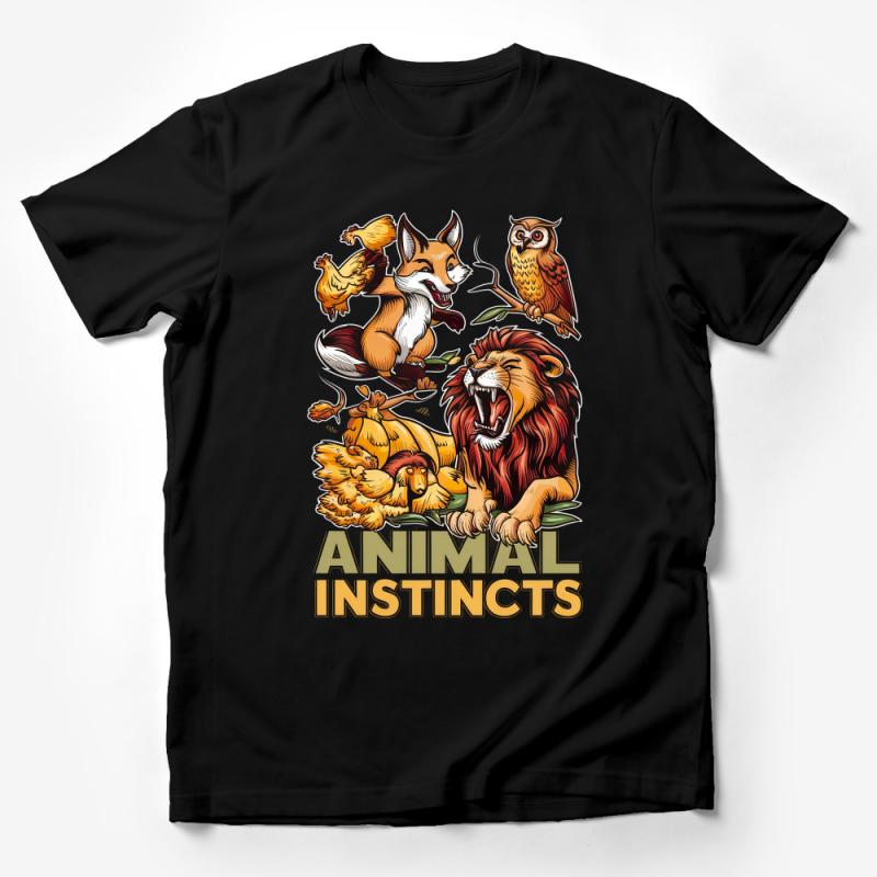 Animal Instincts Graphic Tee, Lion Fox Owl Chicken Illustration T-Shirt, Unique Wildlife Shirt, Unisex Nature Inspired Top Male T-Shirt Animal Instincts Graphic Tee, Lion Fox Owl Chicken Illustration T-Shirt, Unique Wildlife Shirt, Unisex Nature Inspired Top Male T-Shirt
