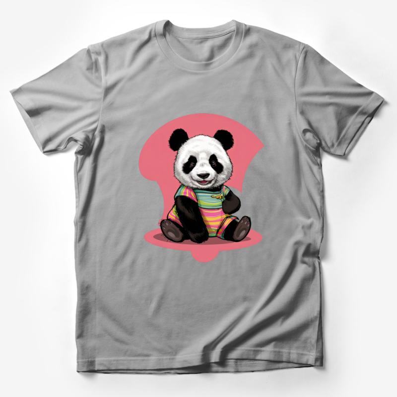 Cute Panda Bear Graphic Tee, Unisex Colorful Striped Shirt for All Ages, Animal Lover Casual Wear Male T-Shirt Cute Panda Bear Graphic Tee, Unisex Colorful Striped Shirt for All Ages, Animal Lover Casual Wear Male T-Shirt