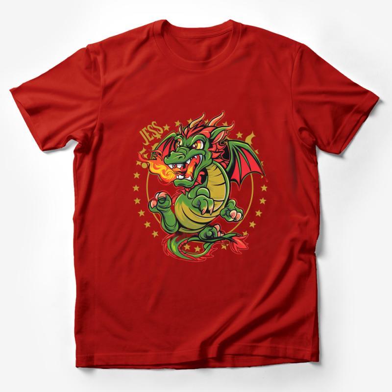 Fiery Dragon T-Shirt, Fantasy Creature Graphic Tee, Mythical Beast Fire-Breathing Top, Cool Dragon Design Unisex Shirt Gift Male T-Shirt