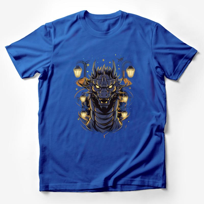 Mystical Dragon T-Shirt, Fantasy Creature with Lanterns, Graphic Tee, Unisex Adult Clothing, Unique Magical Animal Print Top Male T-Shirt