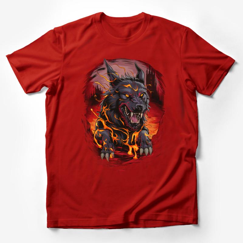 Men's Graphic Tee Fire Wolf Design, Bold Red and Black T-Shirt, Unique Wolf Illustration Casual Shirt, Gift for Wolf Lovers Male T-Shirt Men's Graphic Tee Fire Wolf Design, Bold Red and Black T-Shirt, Unique Wolf Illustration Casual Shirt, Gift for Wolf Lovers Male T-Shirt